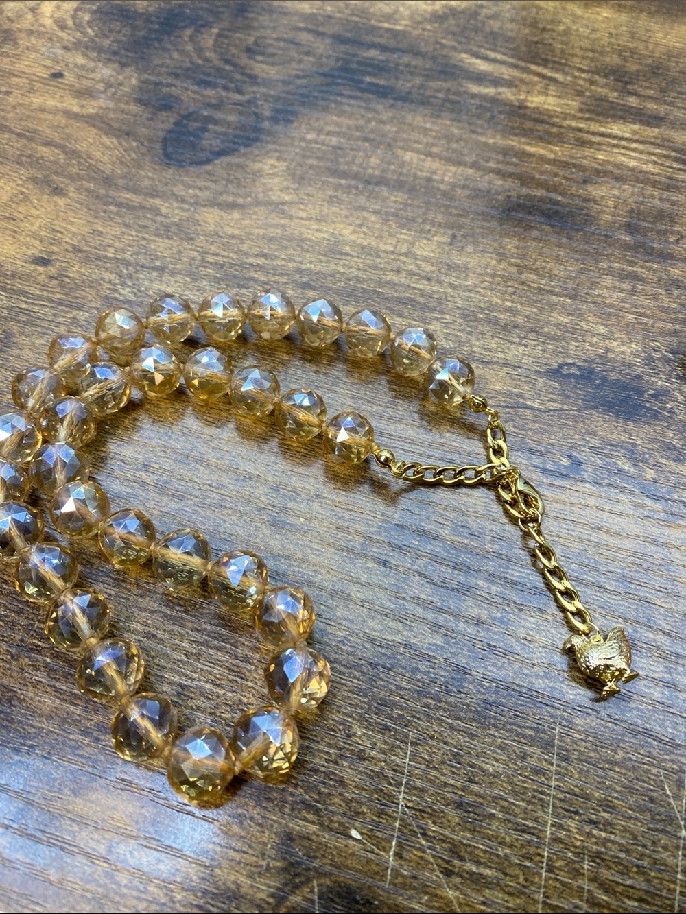 Champagne 12 mm faceted Crystal hand knotted 18 inch neck Aprilsplace Necklace - Picture 4 of 6